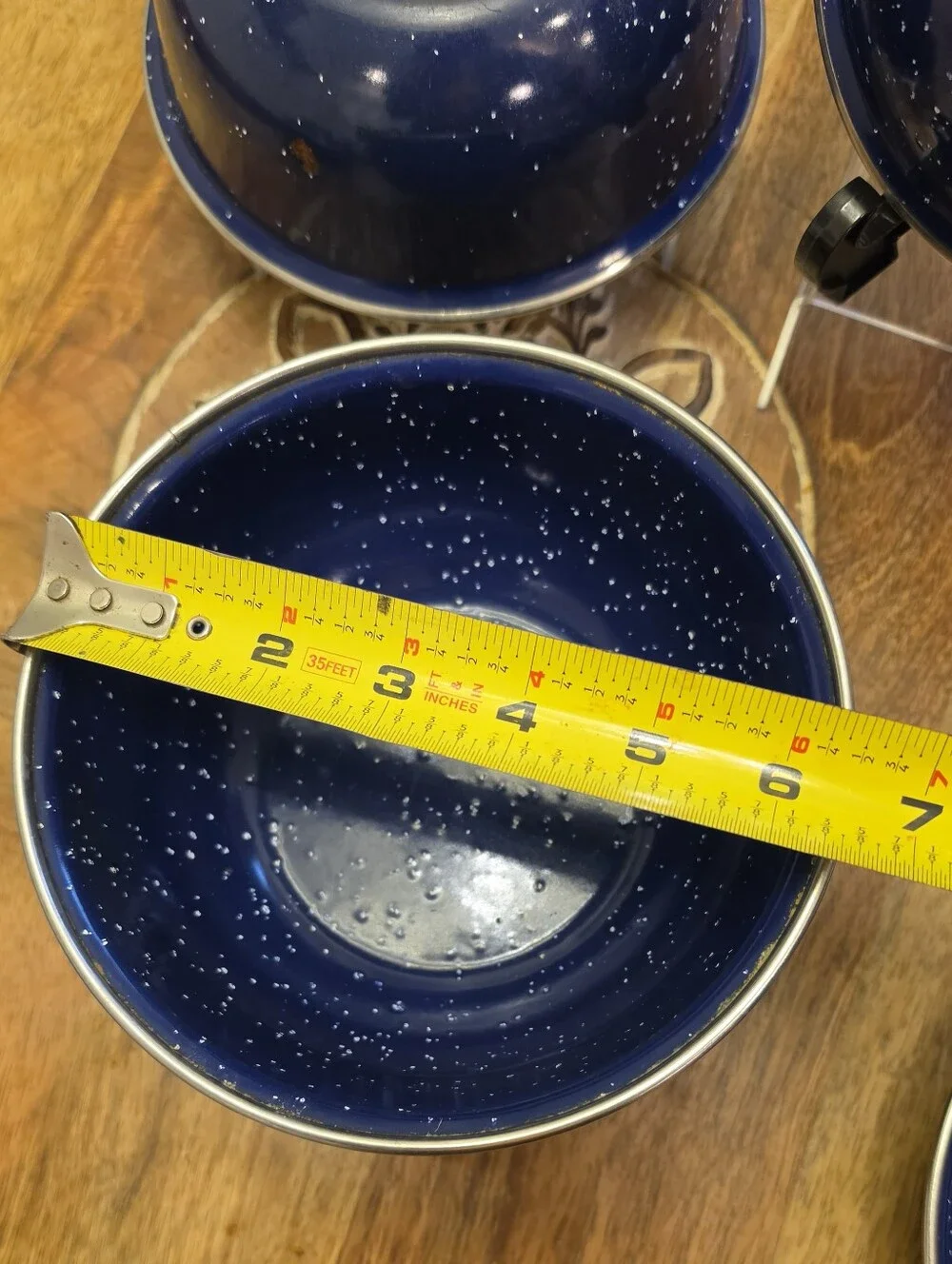 Set of 4 Blue Speckled Enamelware Camping Bowls 6